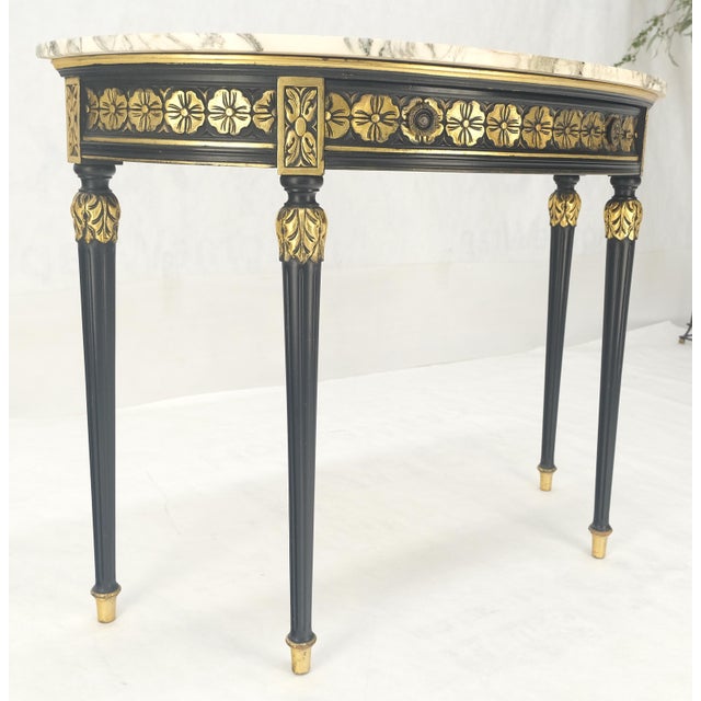 Rococo Demilune Marble Top One Drawer French Style Gilt Console on Fluted Legs MINT For Sale - Image 3 of 13