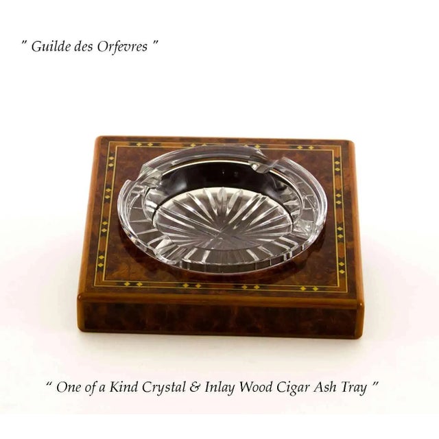 Mid-Century Modern New 1980’s Vintage/New Crystal & Inlay Wood Cigar Ashtray by Elie Bleu in Paris for Eloi For Sale - Image 3 of 5