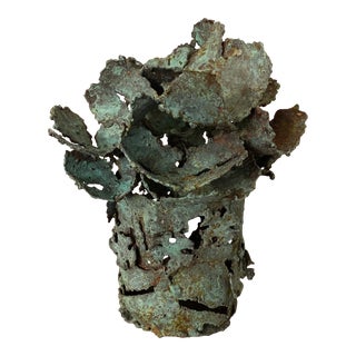 Early 21st Century Bronze Artist Made Brutalist Style Flower Sculpture For Sale