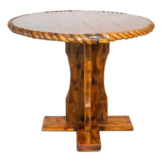 Vintage Knotty Pine Pedestal Table With Rope Edge Detail For Sale