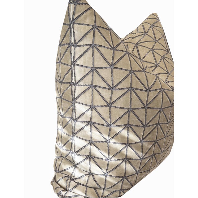 Transitional Cream With Charcoal Velvet Sofa Pillows - A Pair For Sale - Image 3 of 4