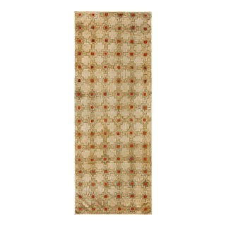 1900s Brown Geometric Folk Art Antique American Hooked Rug 4' X 10' 10" Handknotted Wool Carpet For Sale