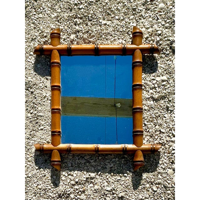 Vintage Boho Carved Bamboo Mirror For Sale - Image 10 of 12