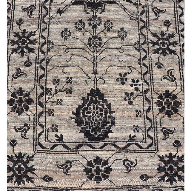 Modern Hand-Knotted Rug in Wool With Sub-Geometric Oushak Design in Earthy Tones 3'6 X 13'6 For Sale - Image 9 of 11