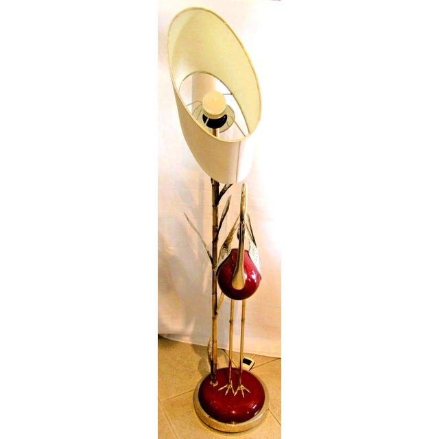 Rare Antonio Pavia Brass and Red Lacquered Wood Stork Floor Lamp Circa 1980s For Sale - Image 15 of 17