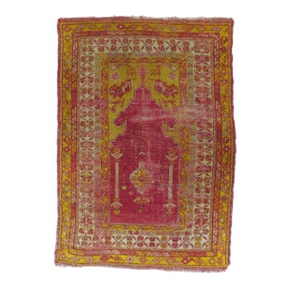 Antique Hand Knotted Turkish Prayer Rug 3'5"x 4'9" For Sale
