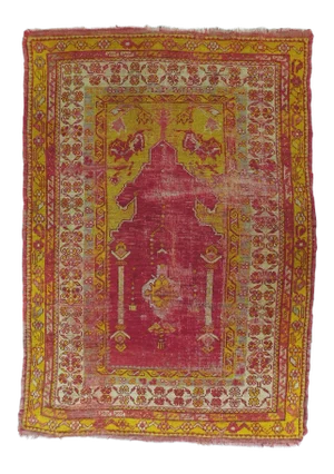 Antique Hand Knotted Turkish Prayer Rug 3'5"x 4'9"