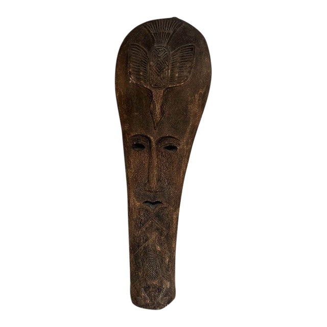 Vintage Hand Carved Tribal Head Sculpture For Sale