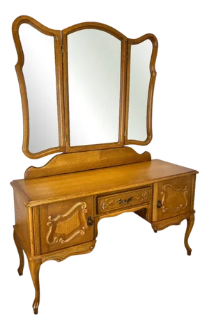 Vintage French Dressing Table with Mirror in Oak