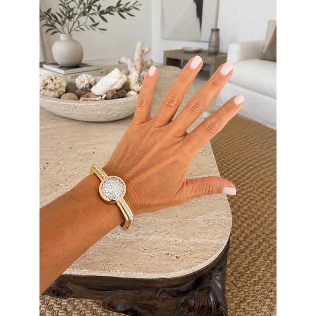 1990s Italian 14k Gold 3.38 Carat Diamond Pavé Dome Bangle Bracelet For Sale - Image 18 of 18