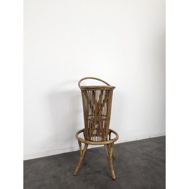 Bamboo and Rattan Counter and Stools Set, Set of 3 For Sale - Image 3 of 11