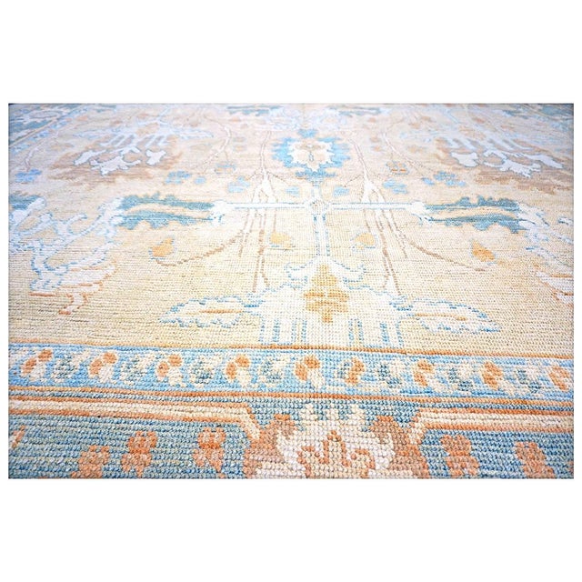 Turkish Donegal Wool & Hemp 11X15 Tan and Blue Handmade Area Rug #1140234 For Sale In Houston - Image 6 of 8