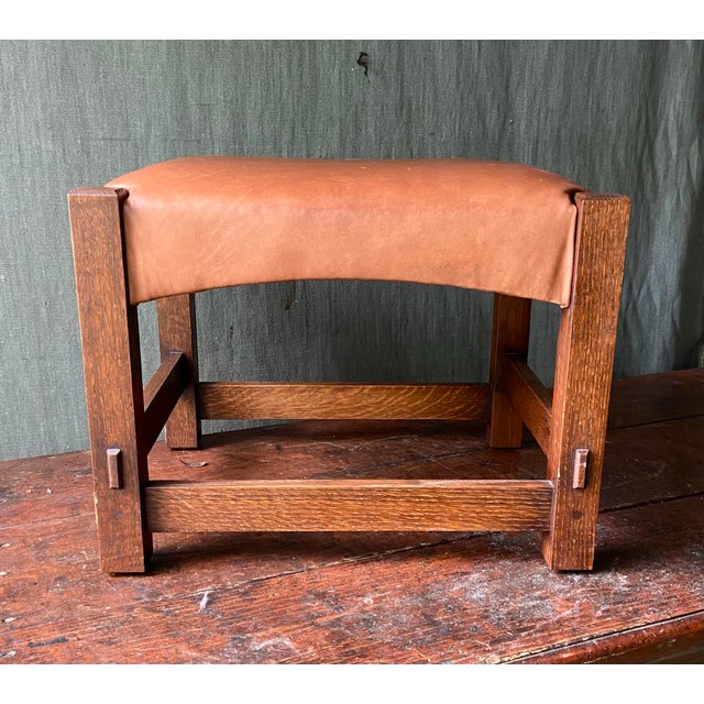 Mission 1990s Warren Hile Studio Mission Oak Leather Ottoman or Bench For Sale - Image 3 of 9