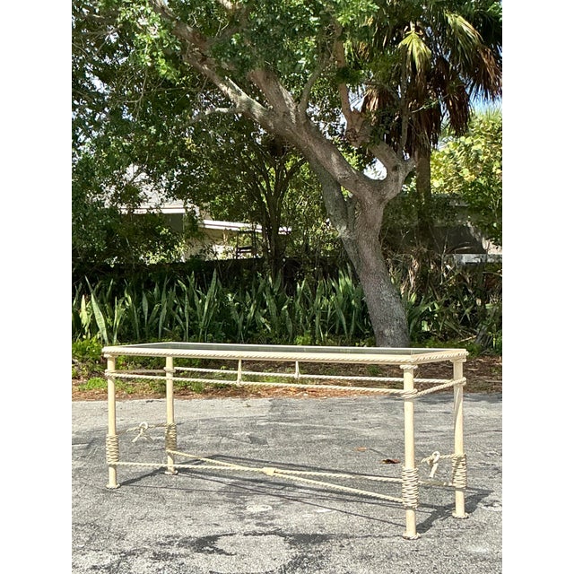 Vintage Boho Twisted Wrought Iron Console Table For Sale In West Palm - Image 6 of 12