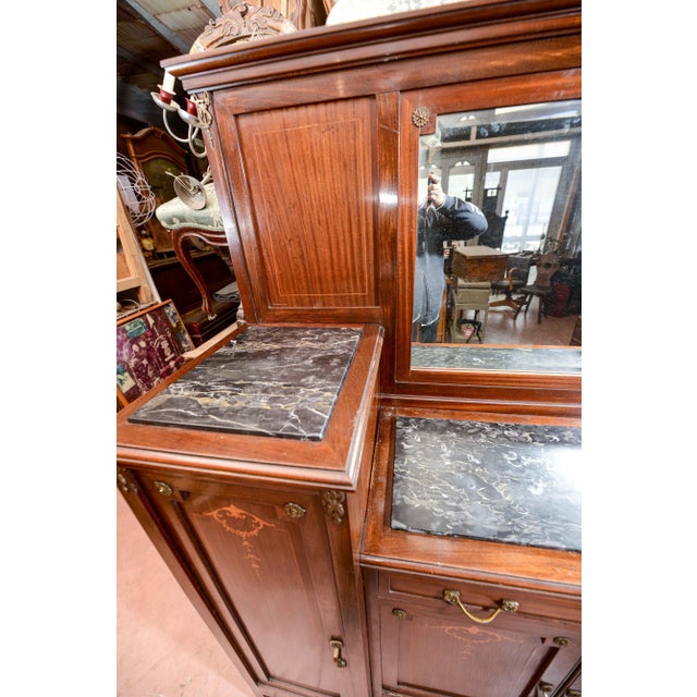 Vintage Italian Liberty Sideboard with Black Marble Plans & Central Mirror For Sale - Image 6 of 18