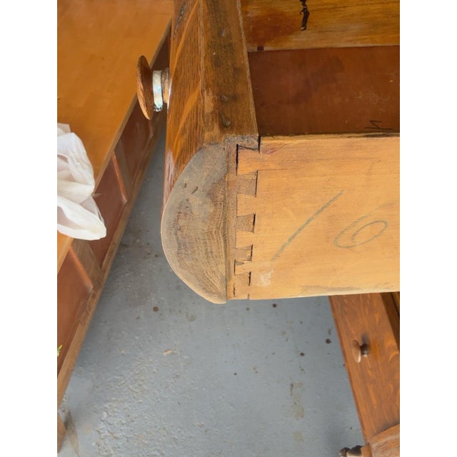 Wood Antique American Solid Tiger Oak Drop-Center Vanity Dressing Table With Lion's Paw Feet For Sale - Image 7 of 10