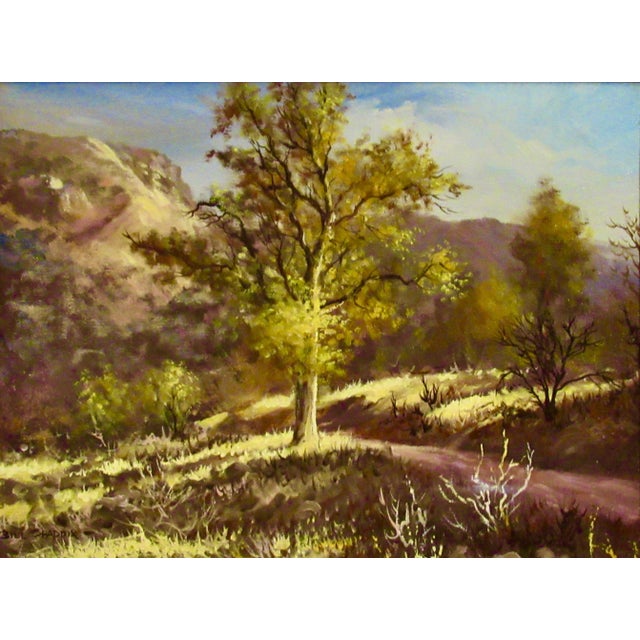 This artwork "Sierra Foothills" c.1980, is an oil painting on canvas by noted California artist Bill Shaddix, b.1930. It...