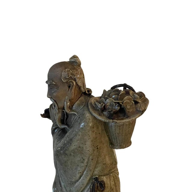 20th Century Chinese Glazed Pottery Figure of an Old Man For Sale - Image 6 of 9