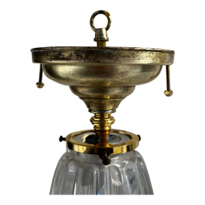 Vintage Brass Semi Flush Mount Fixture With Vintage Glass Shade