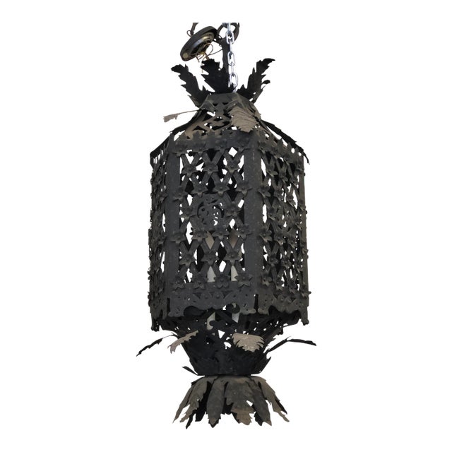 1920s Gothic Revival Spanish Iron Pendant Light Chandelier For Sale