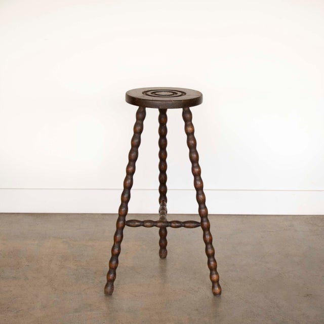 Wood 1950s Tall French Wood Tripod Stool For Sale - Image 7 of 8