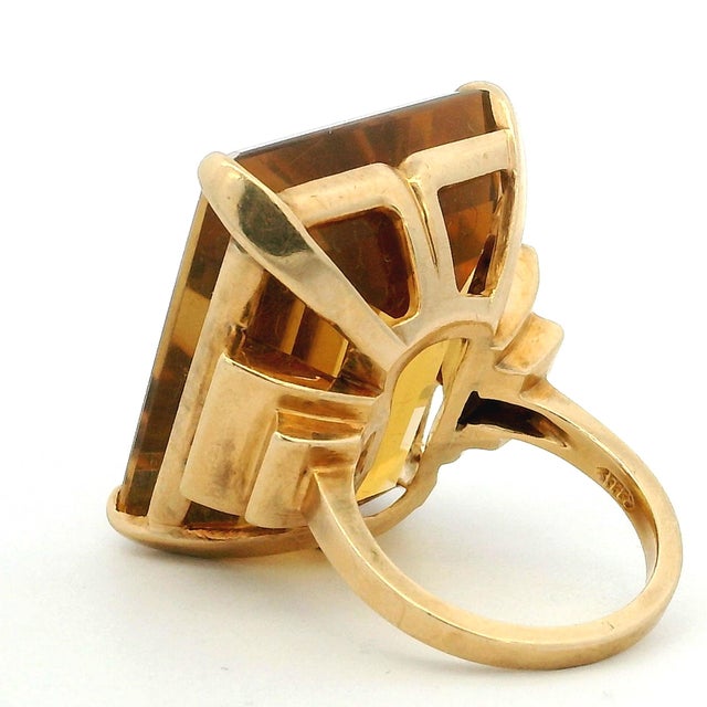 Vintage FFF Emerald-Cut Citrine Ring in 14k Yellow Gold, Size 6.75 For Sale - Image 9 of 12