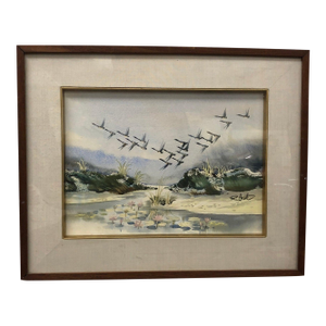 "Echoes in the Sky" - Mid 20th Century Original Watercolor Signed, Framed