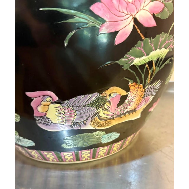 Black/Pink Ceramic Asian Koi Fish / Bird Planter For Sale - Image 4 of 6