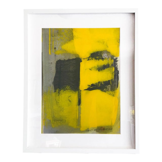 "Static 408" Contemporary Abstract Yellow Mixed-Media Painting, Framed For Sale