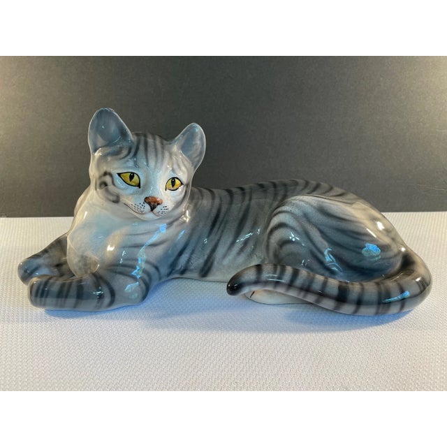 Large Mid 20th Century Ronzan Ceramic Gray Tabby Cat For Sale - Image 13 of 13