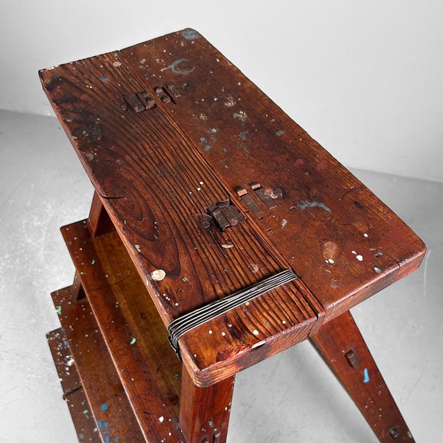 Brown Japanese Minimalist Decorative Wooden Step Ladder, 1950s For Sale - Image 8 of 18