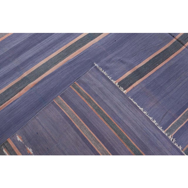 Blue Doris Leslie Blau Vintage Indian Dhurrie Striped Purple Rug For Sale - Image 8 of 9
