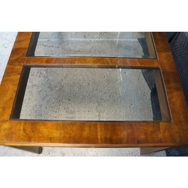 Mid Century Chinoiserie Matchbook Walnut Brass & Glass Extendable Dining Table For Sale - Image 13 of 15