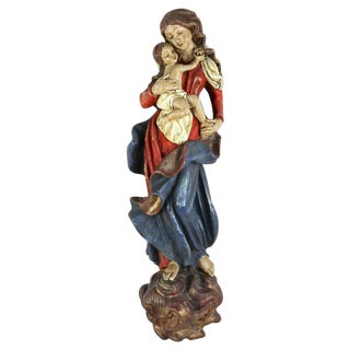 Antique Polychrome Virgin and Child Wall Sculpture, 1760 For Sale
