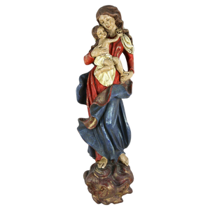 Antique Polychrome Virgin and Child Wall Sculpture, 1760