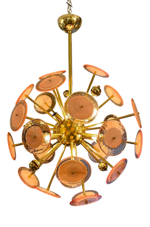 Sputnik Pink Lamp Murano Glass Disc, 1960s