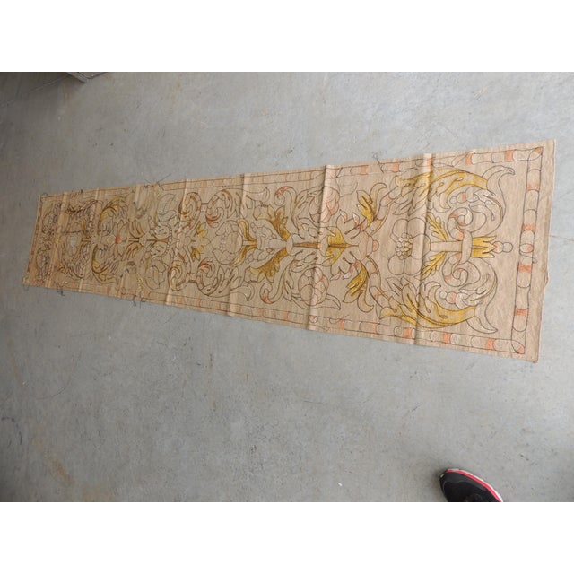 Antique Orange and Yellow Arts and Crafts Linen Wall Hanging Panel For Sale - Image 4 of 7