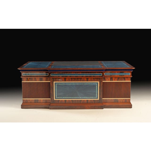 Italian Italian Walnut & Blue Onyx Executive Pedestal Desk With Leather Writing Surface For Sale - Image 3 of 6