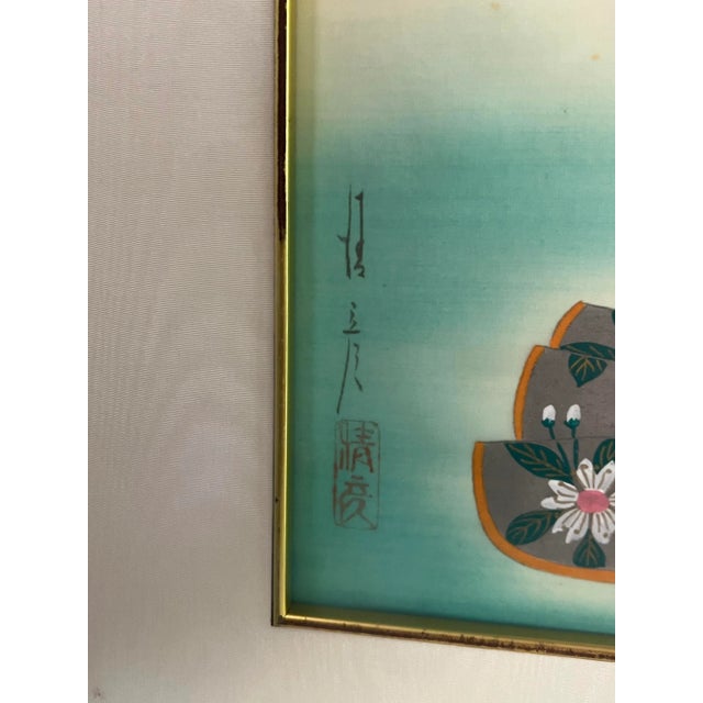 Mid-Century Japanese Silk Paintings by Ishikawa Kiyohiko - Framed - A Pair For Sale - Image 4 of 12