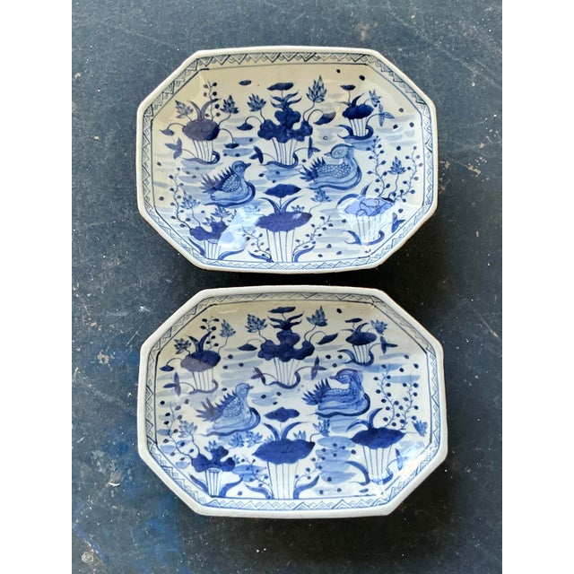 Vintage Asian Hand Painted Chinoiserie Octagon Bowl - Set of Two For Sale - Image 9 of 12