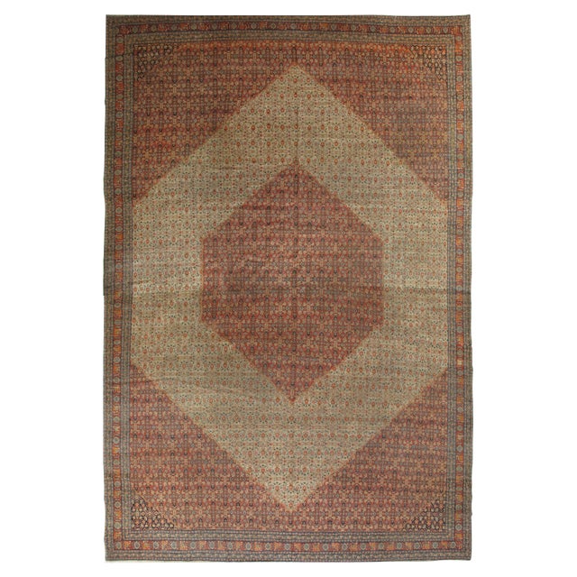 Antique Tabriz Carpet, Hadji Jalili Persian Rug, Earth Tones, Ivory, Rust, Navy For Sale - Image 15 of 18