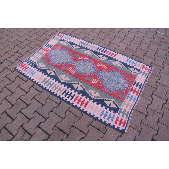 Traditional 1970s Geometric Design Kilim Rug With Natural Dyes For Sale - Image 3 of 10