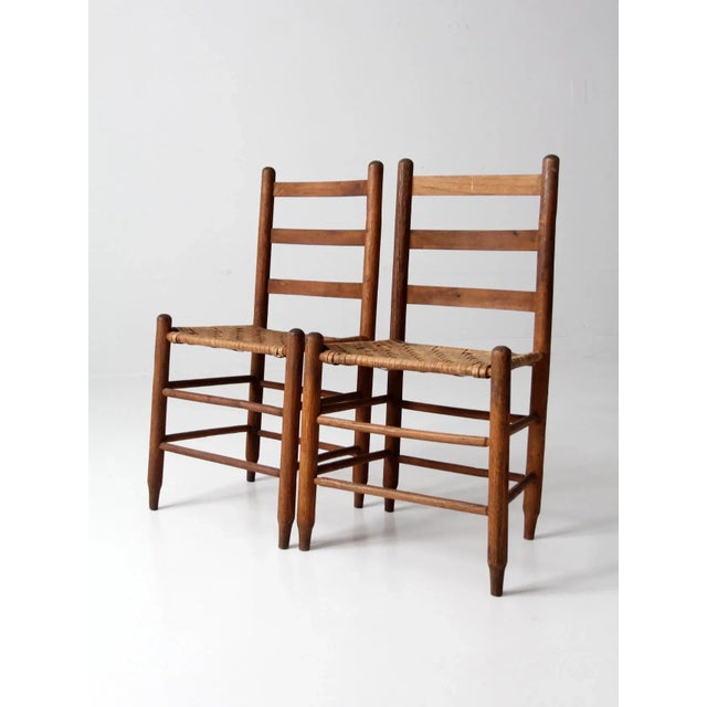 Antique Splint Weave Seat Chairs Pair For Sale - Image 10 of 13