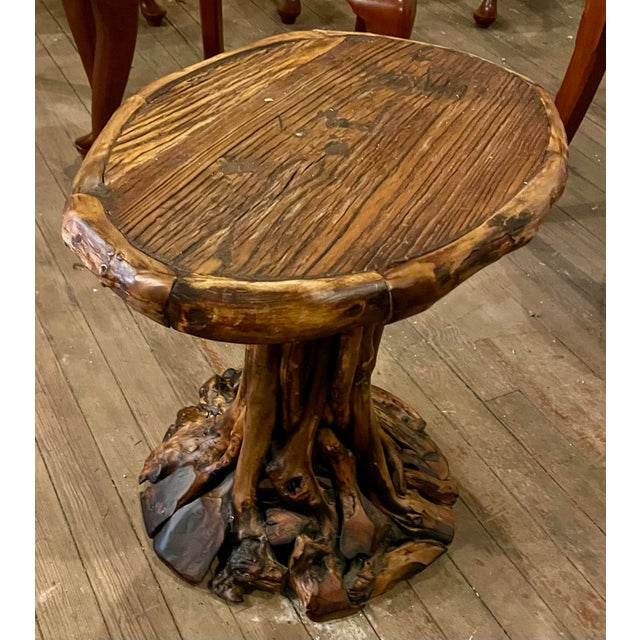 Rustic Late 20th Century Small Rustic Root Base Oval Side Table Cabin Cottage For Sale - Image 3 of 12
