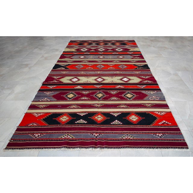 1940s Turkish Kilim Rug Hand Woven Large Area Rug Jajim - 6′2″ X 13′6″ For Sale - Image 4 of 14