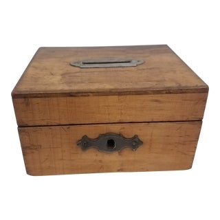 Antique English Wooden Bank Box For Sale
