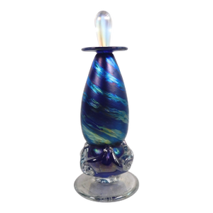 Ron Mynatt Blue Striped Art Glass Perfume Bottle