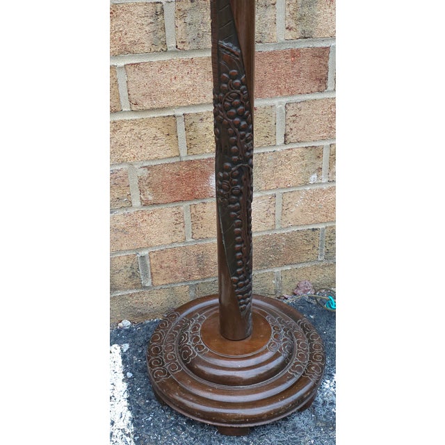 Early 20th Century Art-Deco Oriental Style Hand-Carved Wood Floor Lamp For Sale In Washington DC - Image 6 of 10