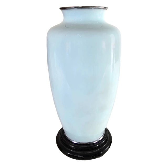 Ando Jubei Showa Period Cloisonné Vase – Blue Enamel & Silver, Signed 1961 For Sale In San Francisco - Image 6 of 10