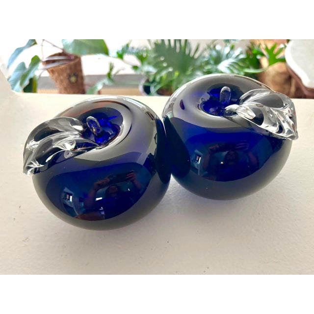 Glass Vintage Blue and Amber Glass Apple Shaped Bookends, a Pair For Sale - Image 7 of 9